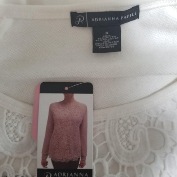 Adrianna Papell Lace Crewneck Ivory Sweatshirt - Picture 5 of 5